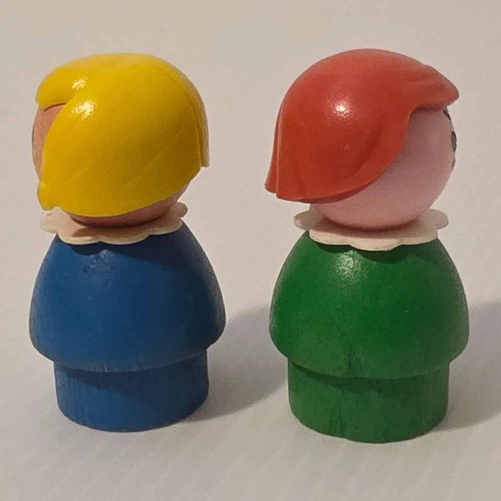 Fisher Price Little People Figures 2pc Blue Green Fair Vintage Wooden Body
